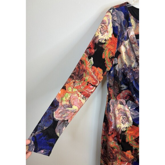 ADRIANNA PAPELL Knot Front Faux Wrap Floral Sheath Dress 12 Long Sleeve Jersey - Picture 7 of 16